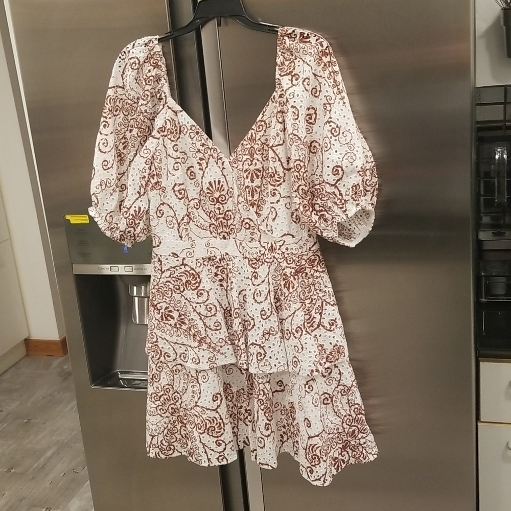 💕TED BAKER💕 Elizaaa Broderie Mini Dress With Puff Sleeves Print 8-10 US NWT - Picture 12 of 16